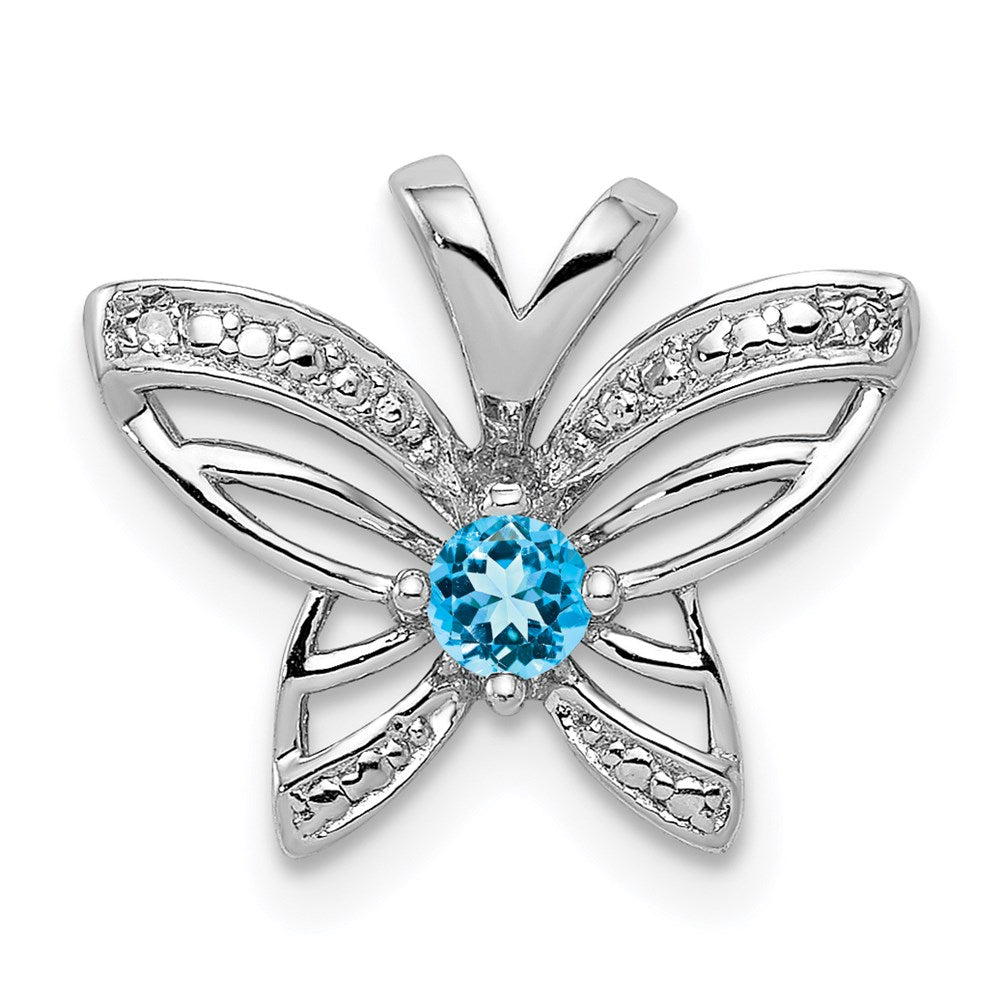 Anhänger aus rhodiniertem Sterlingsilber mit blauem Topas und Diamant