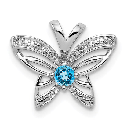 Anhänger aus rhodiniertem Sterlingsilber mit blauem Topas und Diamant
