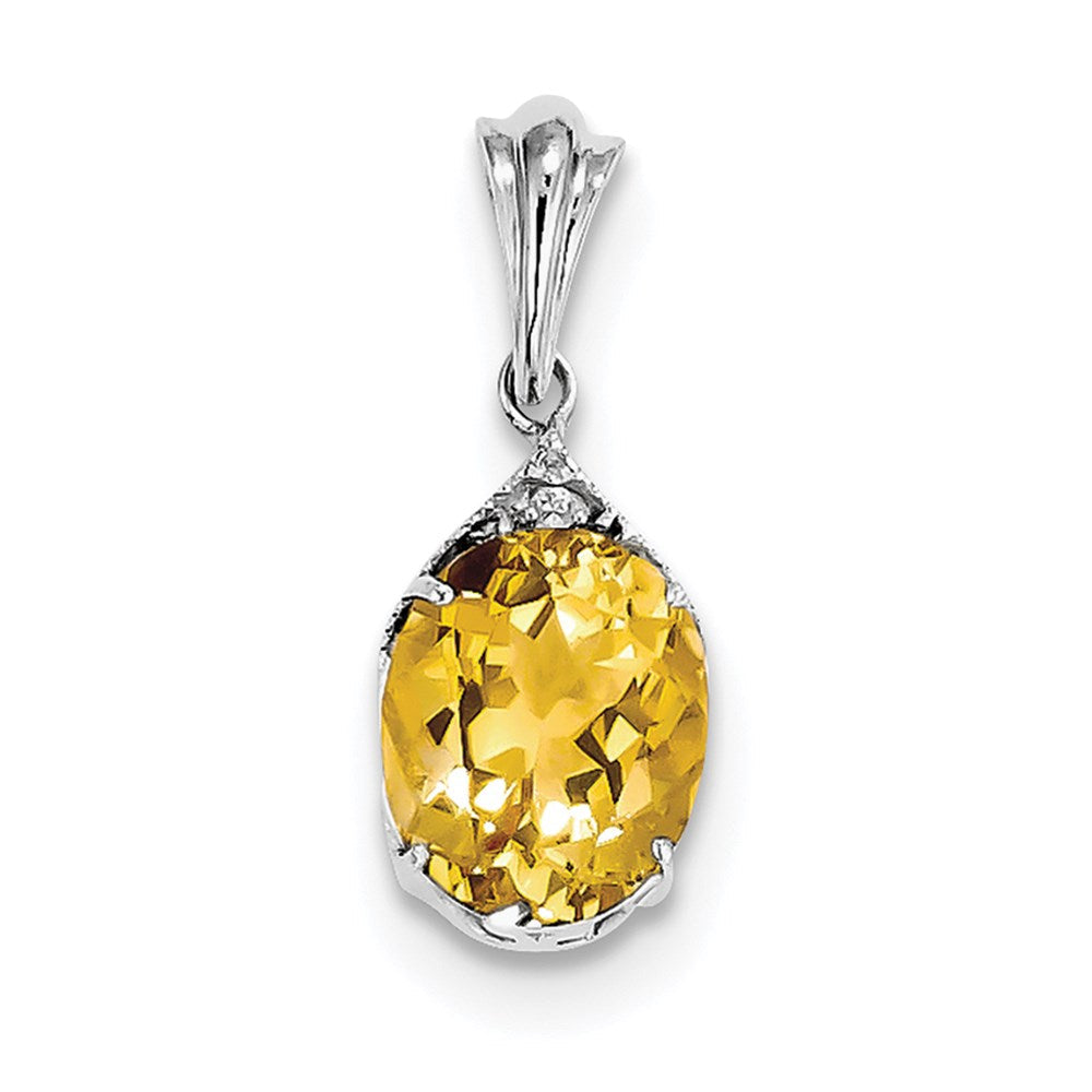 Rhodinierter Sterlingsilber-Anhänger mit ovalem Citrin und Weißtopas