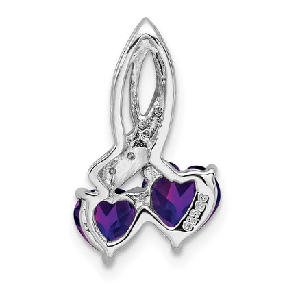 Sterlingsilber Rhodiniert Diamant und Amethyst Doppelt Herz Kette Anhänger
