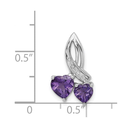 Sterlingsilber Rhodiniert Diamant und Amethyst Doppelt Herz Kette Anhänger