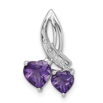 Sterlingsilber Rhodiniert Diamant und Amethyst Doppelt Herz Kette Anhänger