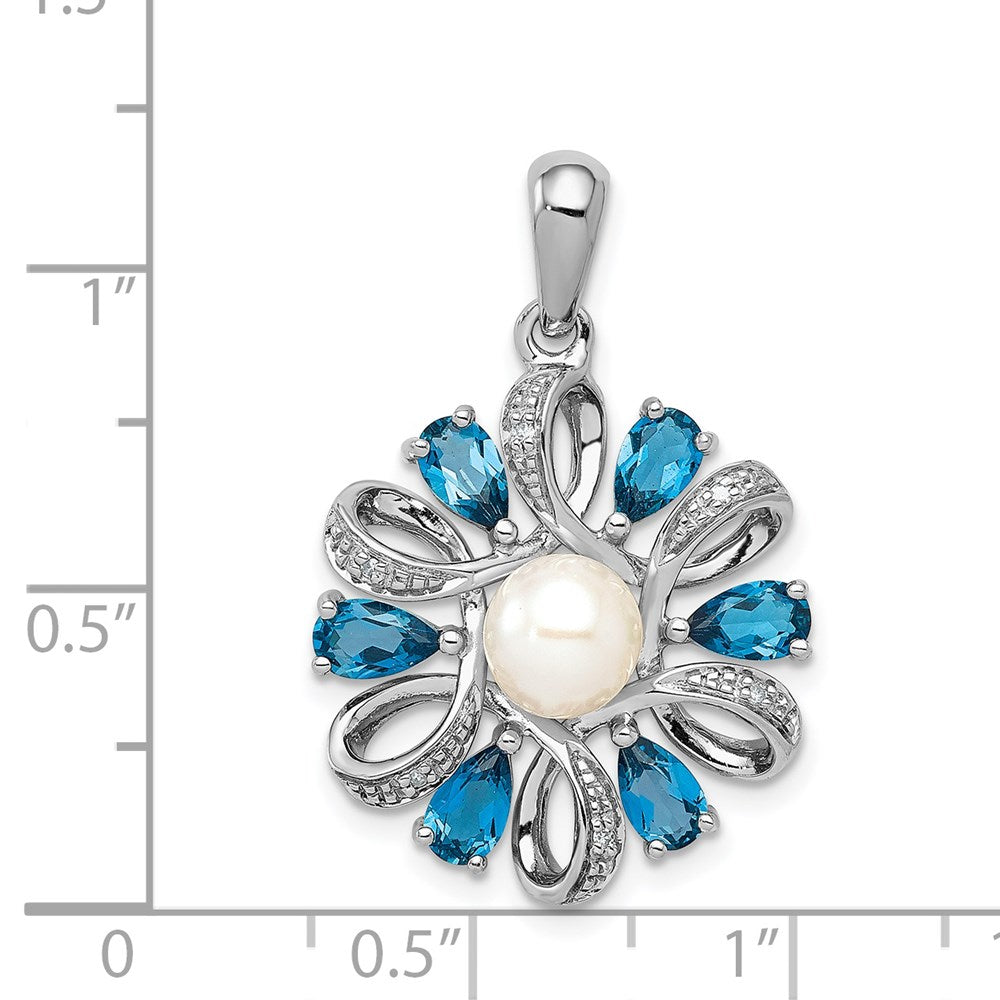 Sterlingsilber Rhodiniert Diamant. und London Bt Blume Anhänger