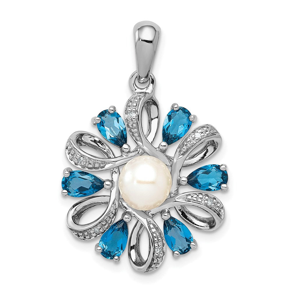 Sterlingsilber Rhodiniert Diamant. und London Bt Blume Anhänger
