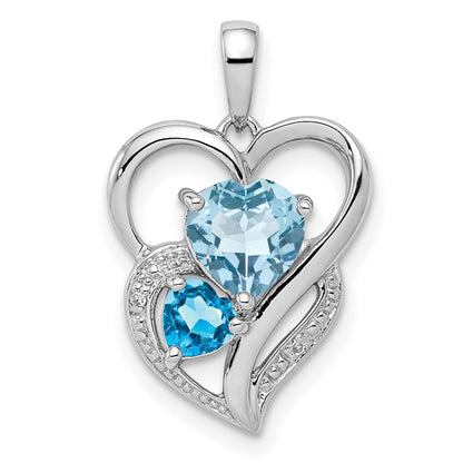 Sterlingsilber Rhodiniert Diamant & Himmel Blautopas Anhänger