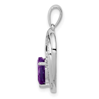 Sterlingsilber Rhodiniert Diamant und Amethyst Herz Anhänger