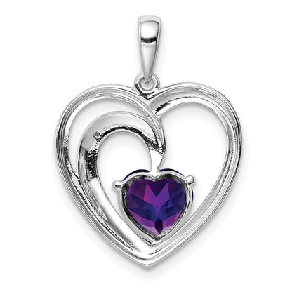Sterlingsilber Rhodiniert Diamant und Amethyst Herz Anhänger