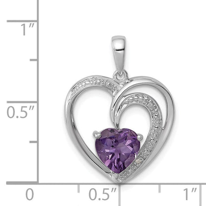 Sterlingsilber Rhodiniert Diamant und Amethyst Herz Anhänger