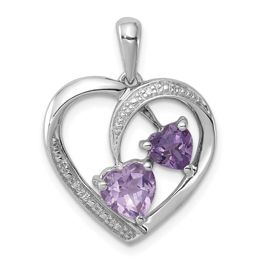 Sterlingsilber Rhodiniert Diamant Amethyst und Rose De France Anhänger