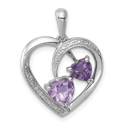 Sterlingsilber Rhodiniert Diamant Amethyst und Rose De France Anhänger