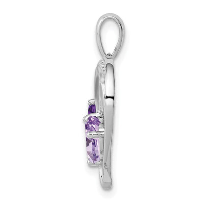 Sterlingsilber Rhodiniert Diamant Amethyst und Rose De France Anhänger