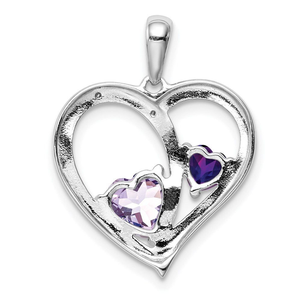 Sterlingsilber Rhodiniert Diamant Amethyst und Rose De France Anhänger