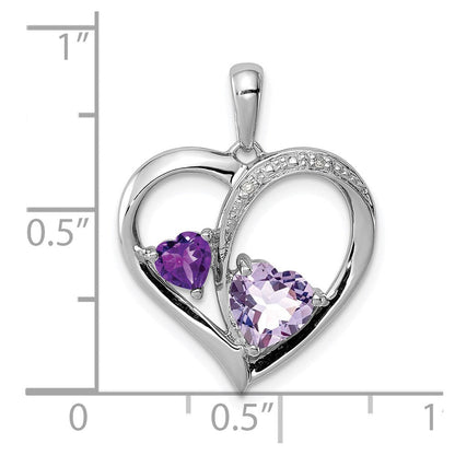 Sterlingsilber Rhodiniert Diamant Amethyst und Rose De France Anhänger