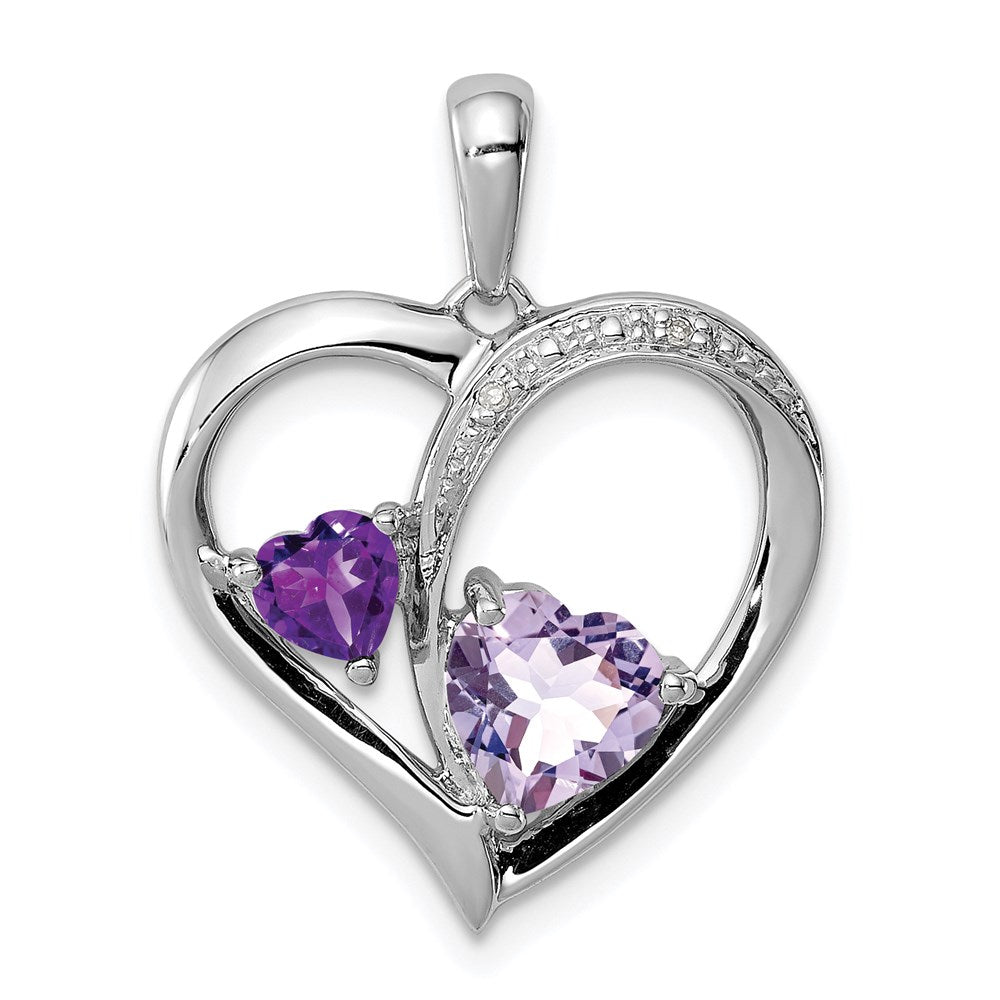 Sterlingsilber Rhodiniert Diamant Amethyst und Rose De France Anhänger