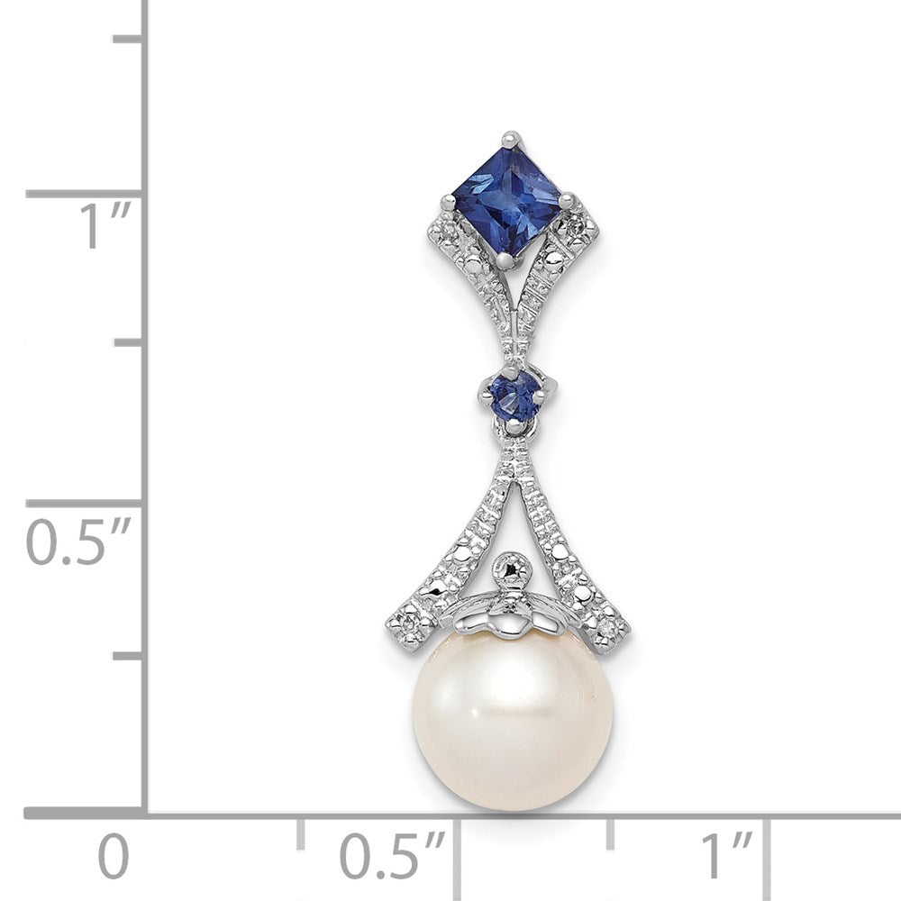 Sterlingsilber Rhodiniert Diamant. Erzeugt Saphir Fw Zuchtperle Anhänger