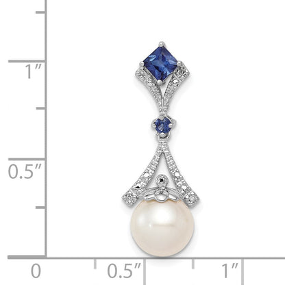 Sterlingsilber Rhodiniert Diamant. Erzeugt Saphir Fw Zuchtperle Anhänger