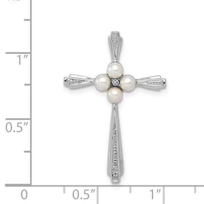Sterlingsilber Rhodiniert Diamant Fw Zuchtperle Kreuz Anhänger