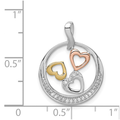 Sterlingsilber rhodiniert mit 14K Gelb-/Roségold-Plattierung Diamant Kreis-Herz-Anhänger