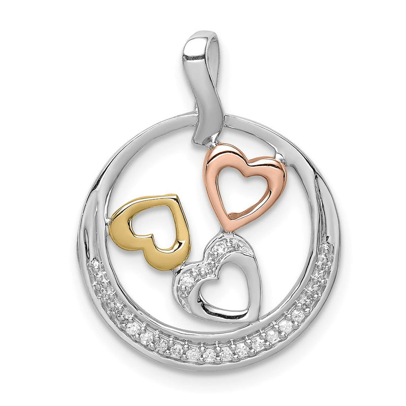 Sterlingsilber rhodiniert mit 14K Gelb-/Roségold-Plattierung Diamant Kreis-Herz-Anhänger