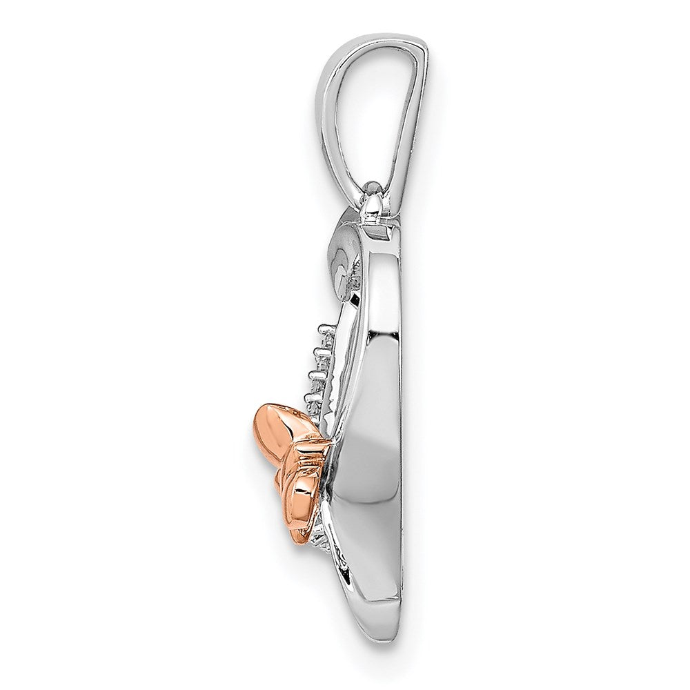 Sterlingsilber Rhodiniert mit 14K Roségold Schmetterling Diamant Herz Anhänger