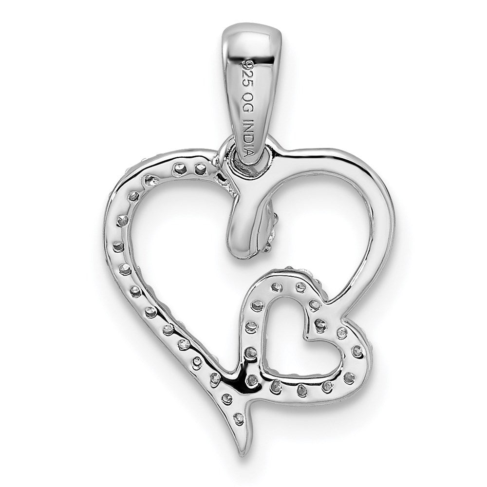 Sterlingsilber Rhodium 0.12ct Diamant. Doppelt Herz Anhänger