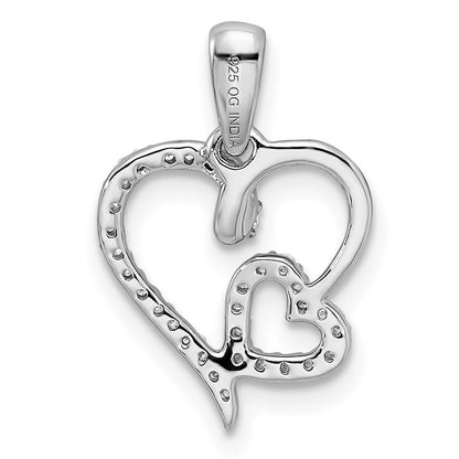 Sterlingsilber Rhodium 0.12ct Diamant. Doppelt Herz Anhänger