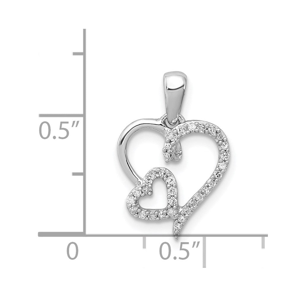 Sterlingsilber Rhodium 0.12ct Diamant. Doppelt Herz Anhänger