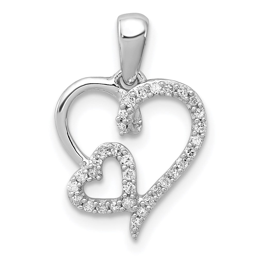 Sterlingsilber Rhodium 0.12ct Diamant. Doppelt Herz Anhänger