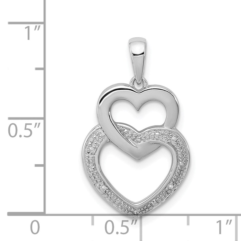Sterlingsilber Rhodiniert Diamant Doppelt Herz Anhänger