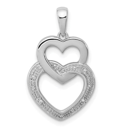 Sterlingsilber Rhodiniert Diamant Doppelt Herz Anhänger