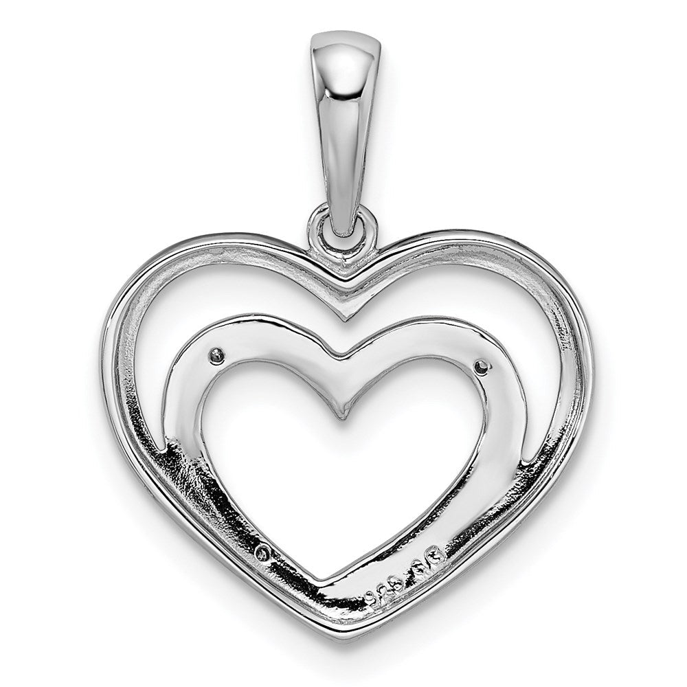 Sterlingsilber Rhodiniert Diamant Doppelt Herz Anhänger