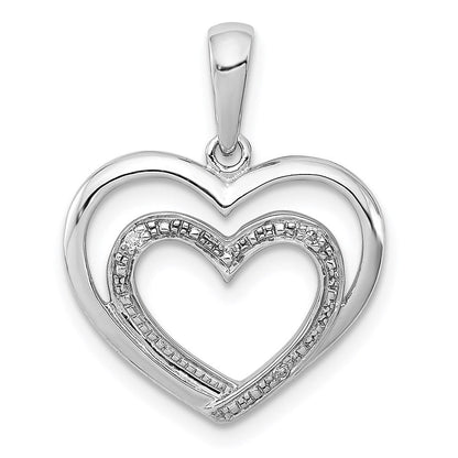 Sterlingsilber Rhodiniert Diamant Doppelt Herz Anhänger
