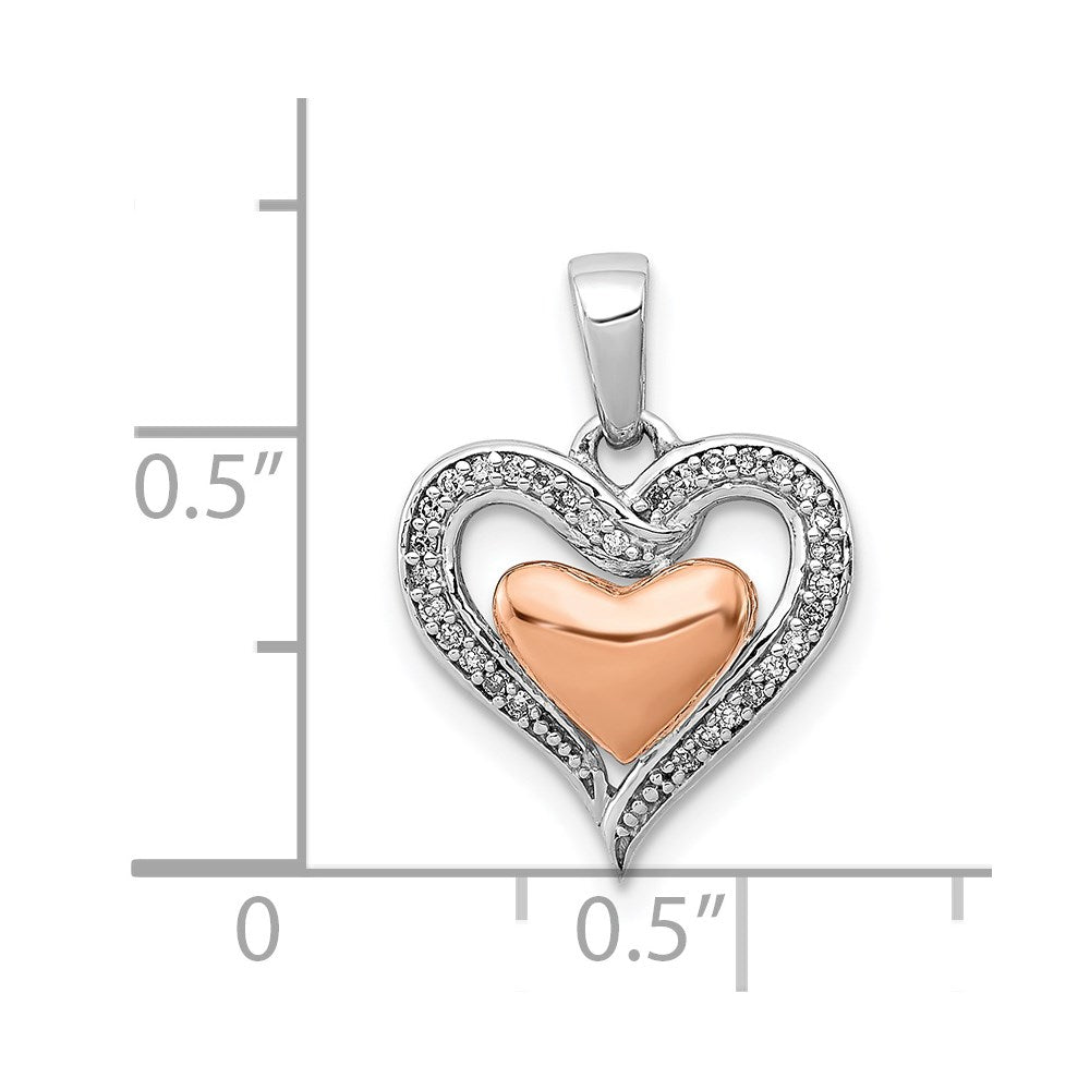 Sterlingsilber Rhodium & 14K Roségold Diamant Herz Anhänger