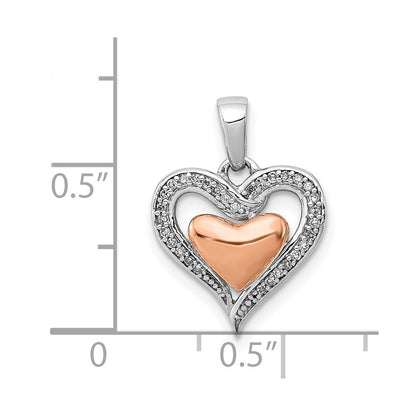 Sterlingsilber Rhodium & 14K Roségold Diamant Herz Anhänger
