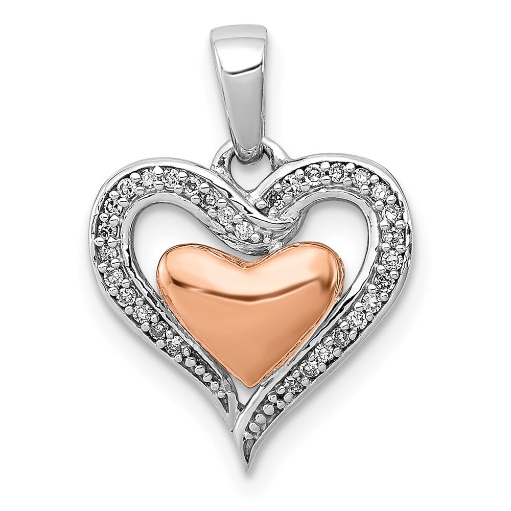 Sterlingsilber Rhodium & 14K Roségold Diamant Herz Anhänger