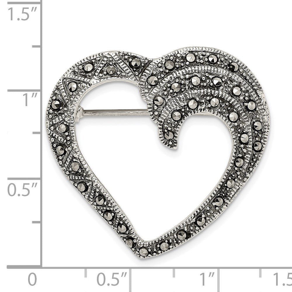 Sterlingsilber Markasit Offen Herz Brosche