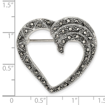Sterlingsilber Markasit Offen Herz Brosche