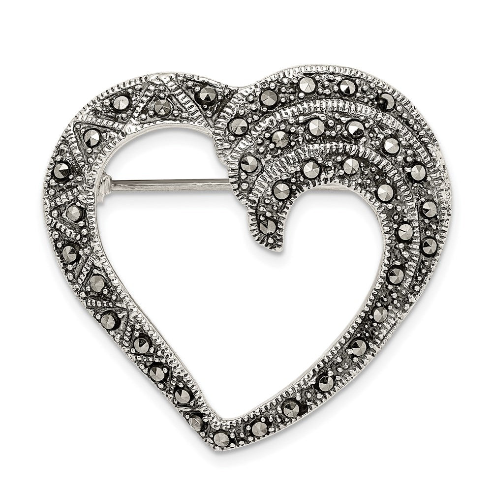 Sterlingsilber Markasit Offen Herz Brosche
