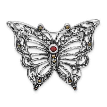 Sterlingsilber Rhodiniert Markasit Rot Zirkonia Schmetterling Brosche