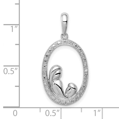 Sterlingsilber Rhodiniert Diamant Mutter und Kind Anhänger