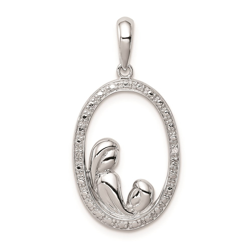 Sterlingsilber Rhodiniert Diamant Mutter und Kind Anhänger