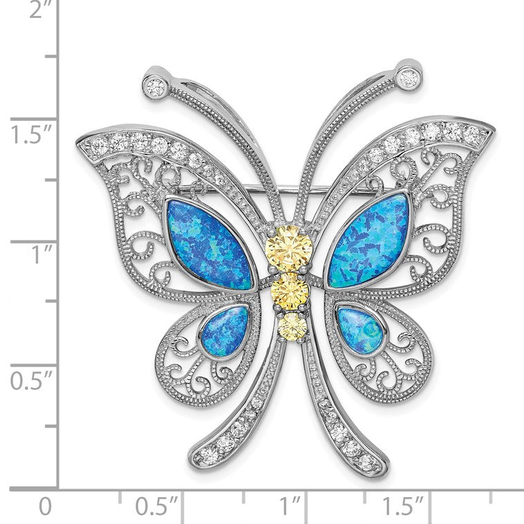 Sterlingsilber Rhodiniert Erzeugt Opal Zirkonia Schmetterling Brosche/chain Anhänger