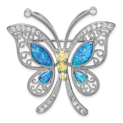 Sterlingsilber Rhodiniert Erzeugt Opal Zirkonia Schmetterling Brosche/chain Anhänger