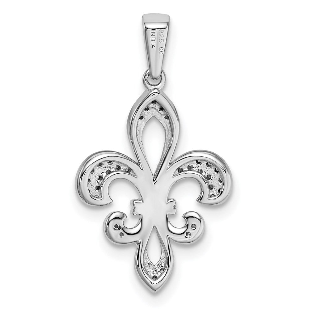Sterlingsilber Rhodiniert mit 14K Diamant Fleur De Lis Anhänger