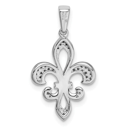 Sterlingsilber Rhodiniert mit 14K Diamant Fleur De Lis Anhänger