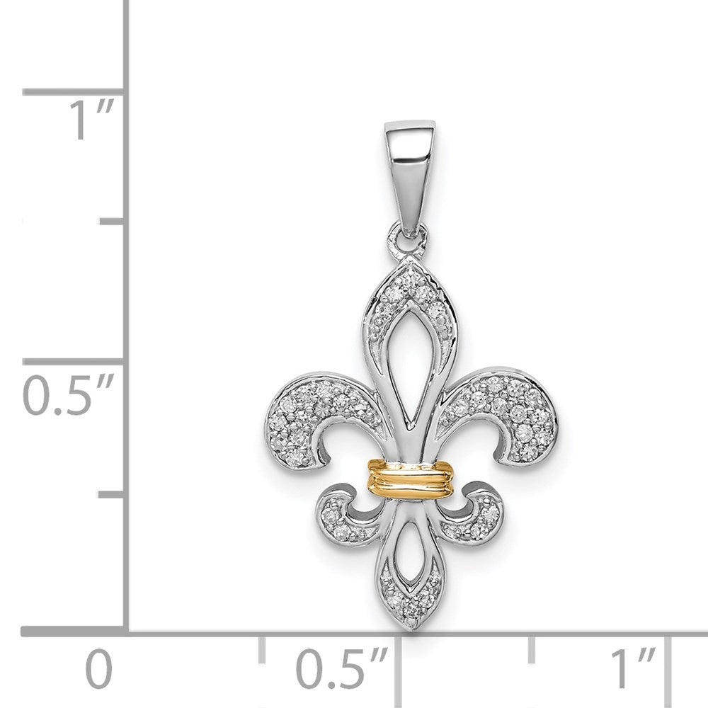 Sterlingsilber Rhodiniert mit 14K Diamant Fleur De Lis Anhänger