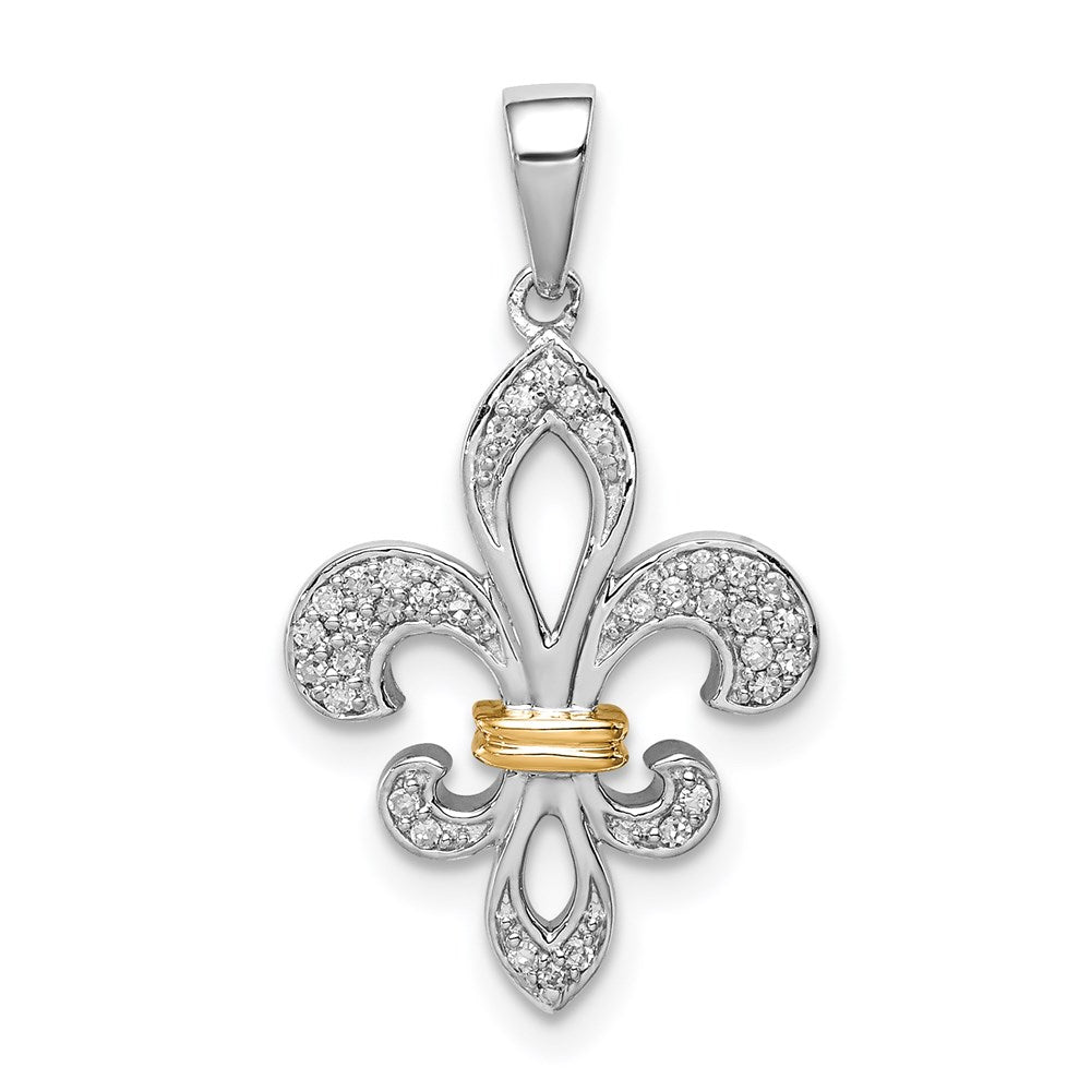 Sterlingsilber Rhodiniert mit 14K Diamant Fleur De Lis Anhänger