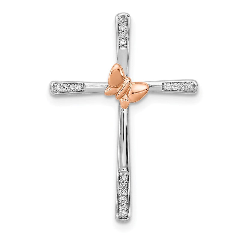 Sterlingsilber und 14K Roségold Schmetterling-Diamant-Kreuz-Anhänger