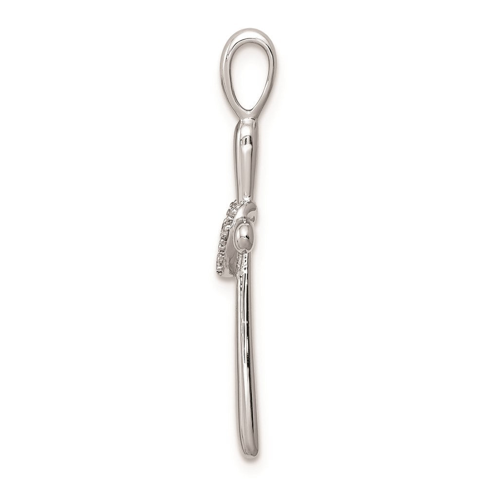 Sterlingsilber Rhodium & Diamant. Kreuz mit Herz Anhänger