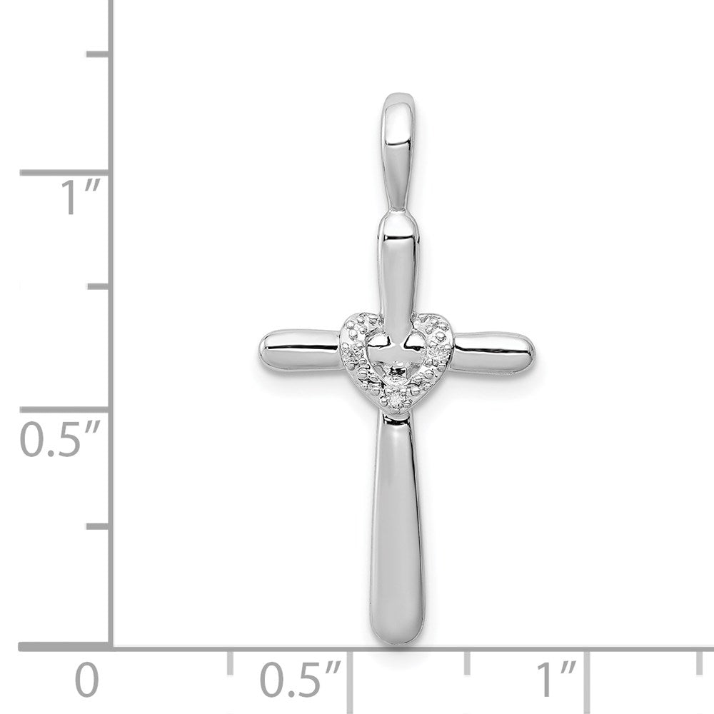 Sterlingsilber Rhodium & Diamant. Kreuz mit Herz Anhänger